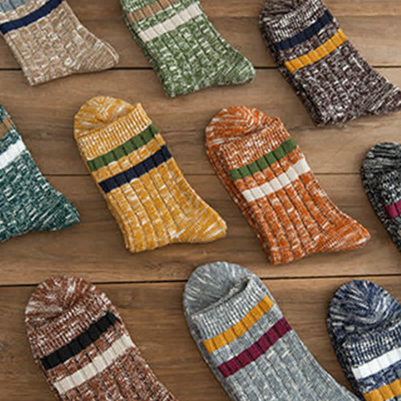 10 Pairs of Snowflake Print Striped Crew Socks