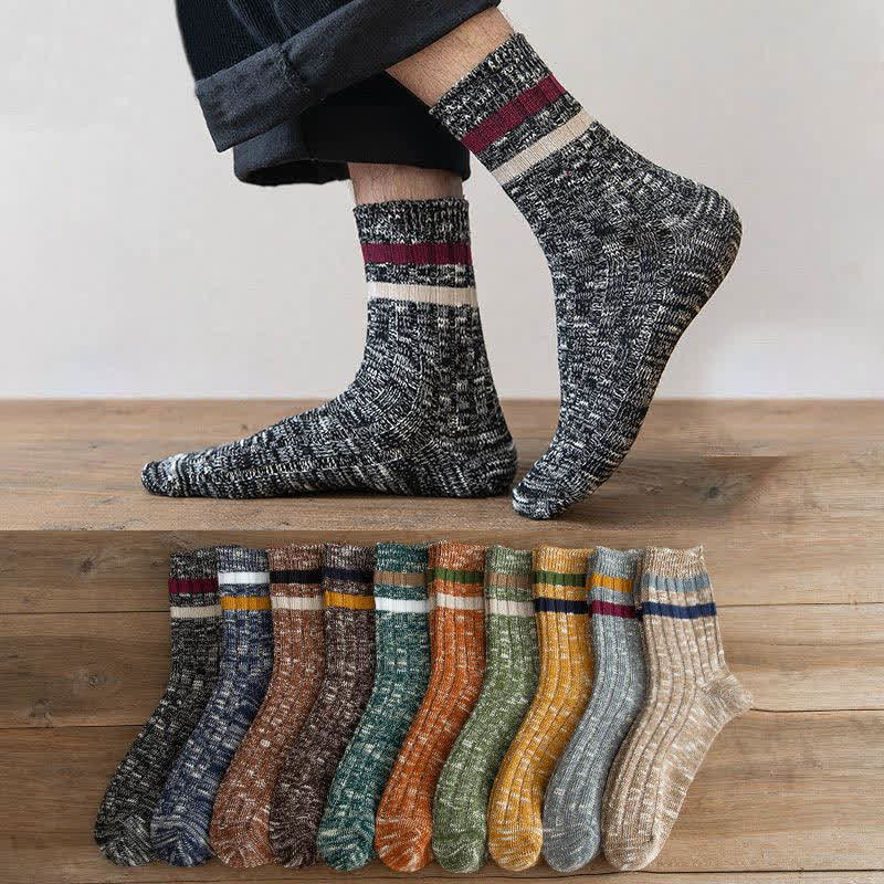 10 Pairs of Snowflake Print Striped Crew Socks