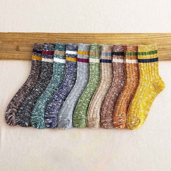 10 Pairs of Snowflake Print Striped Crew Socks