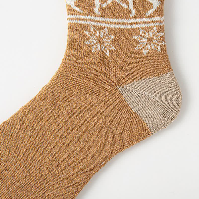 5 Pairs of Snowflake Elk Print Cotton Crew Socks