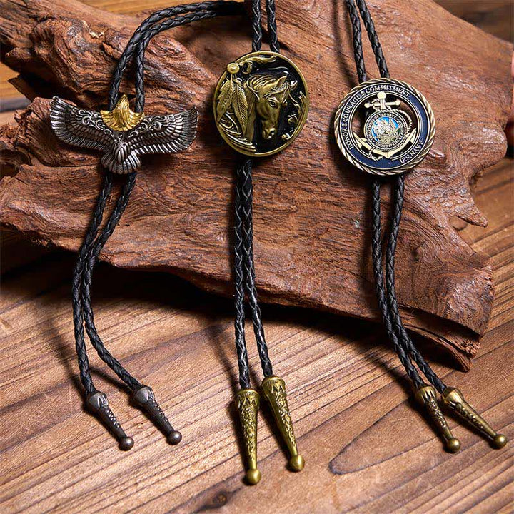 Retro Horse Flying Eagle Navy Anchor Bolo Ties Bundle Set