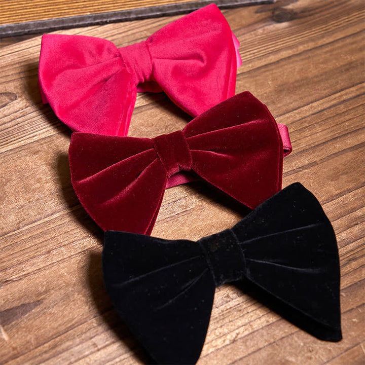 3Pcs Red Series Oversized Velvet Bow Ties Bundle Set