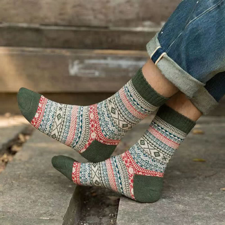 Men's Ethnic Style  Small Diamond Pattern Crew Socks