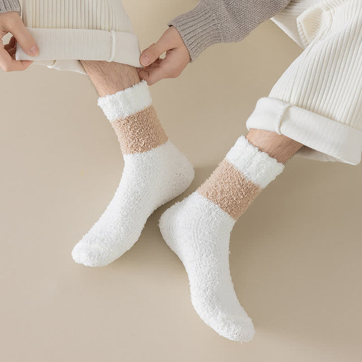 Men's Wide Stripes Fuzzy Coral Fleece Sleep Crew Socks