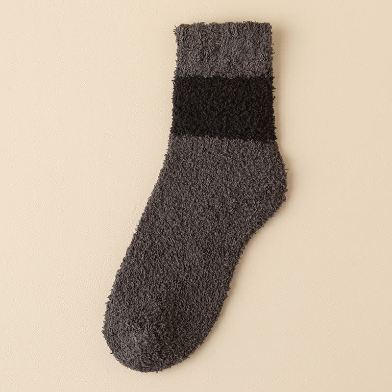 Men's Wide Stripes Fuzzy Coral Fleece Sleep Crew Socks