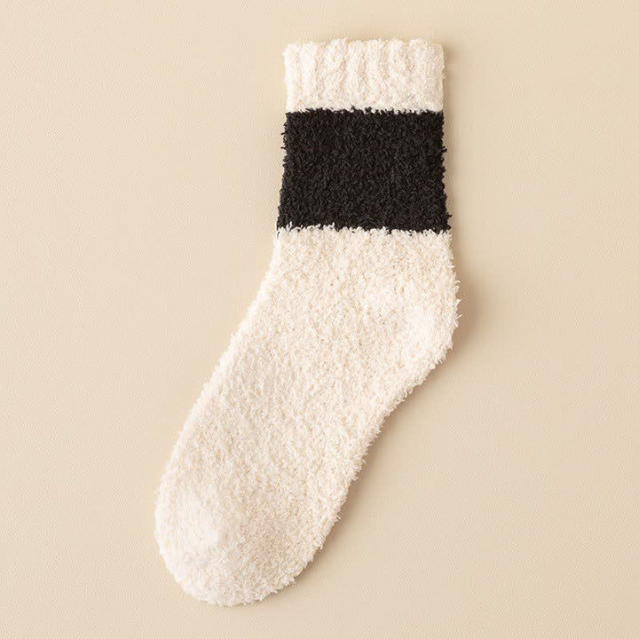 Men's Wide Stripes Fuzzy Coral Fleece Sleep Crew Socks