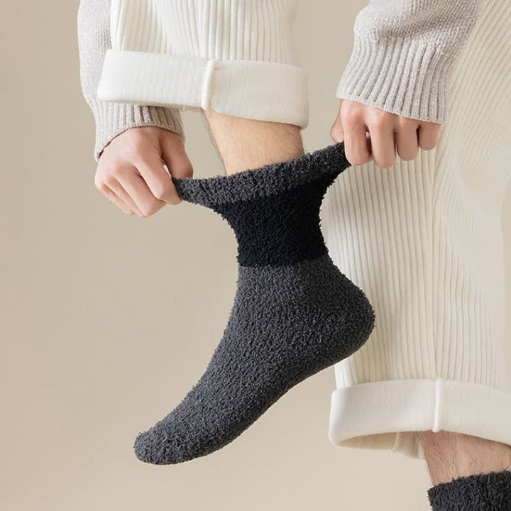 Men's Wide Stripes Fuzzy Coral Fleece Sleep Crew Socks