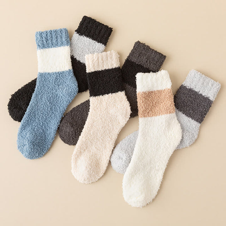 Men's Wide Stripes Fuzzy Coral Fleece Sleep Crew Socks