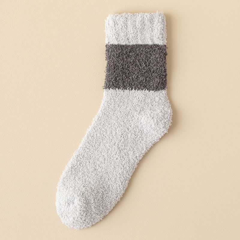 Men's Wide Stripes Fuzzy Coral Fleece Sleep Crew Socks