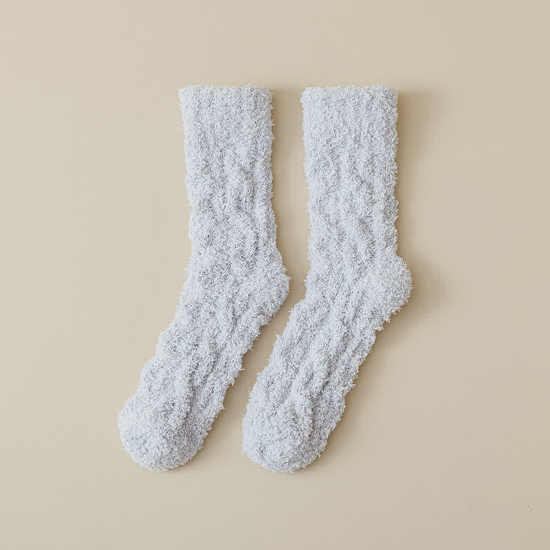 Solid Color Twisted Fuzzy Coral Fleece Sleep Crew Socks