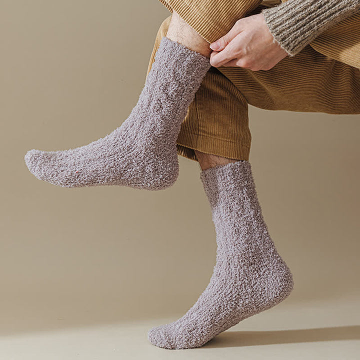 Solid Color Twisted Fuzzy Coral Fleece Sleep Crew Socks