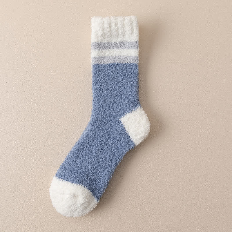 Men's Gentle Striped Fuzzy Coral Fleece Sleep Crew Socks