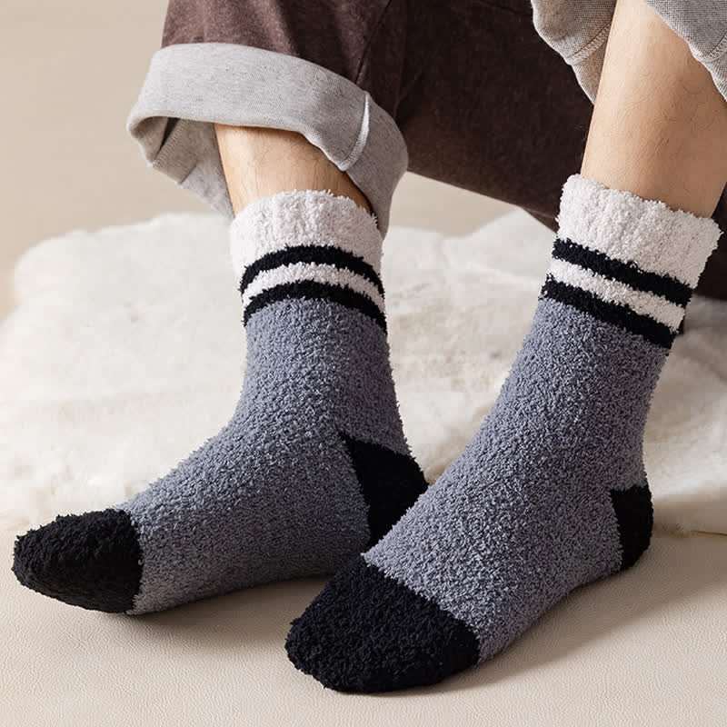 Men's Gentle Striped Fuzzy Coral Fleece Sleep Crew Socks