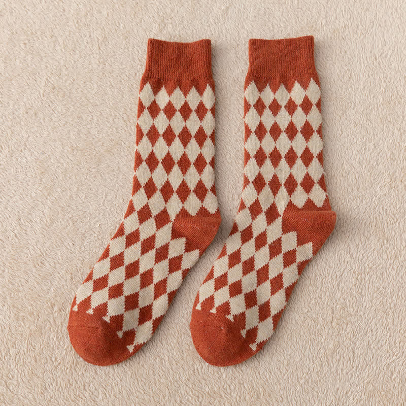 Women's Argyle Warm Thermal Aesthetic Crew Socks