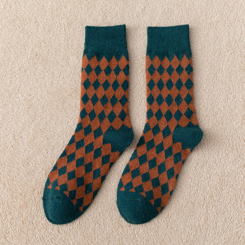 Women's Argyle Warm Thermal Aesthetic Crew Socks