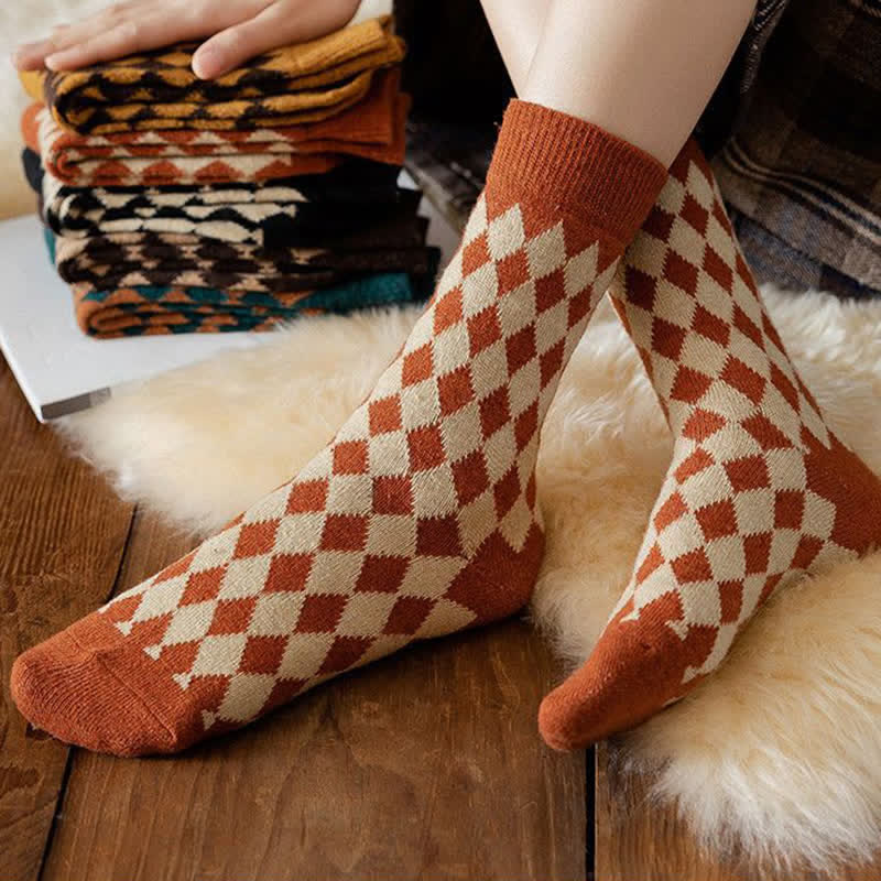 Women's Argyle Warm Thermal Aesthetic Crew Socks