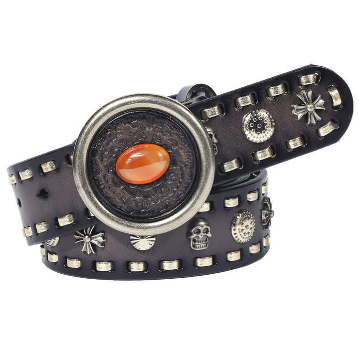 Men's Punk Style Orange Onyx Slate Leather Belt