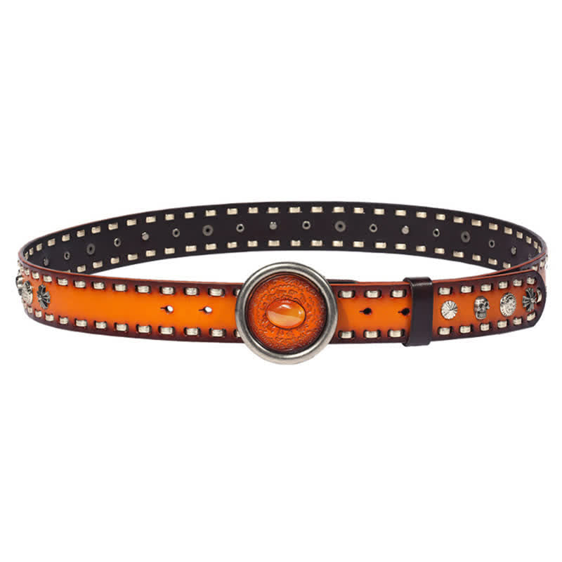 Men's Punk Style Orange Onyx Slate Leather Belt