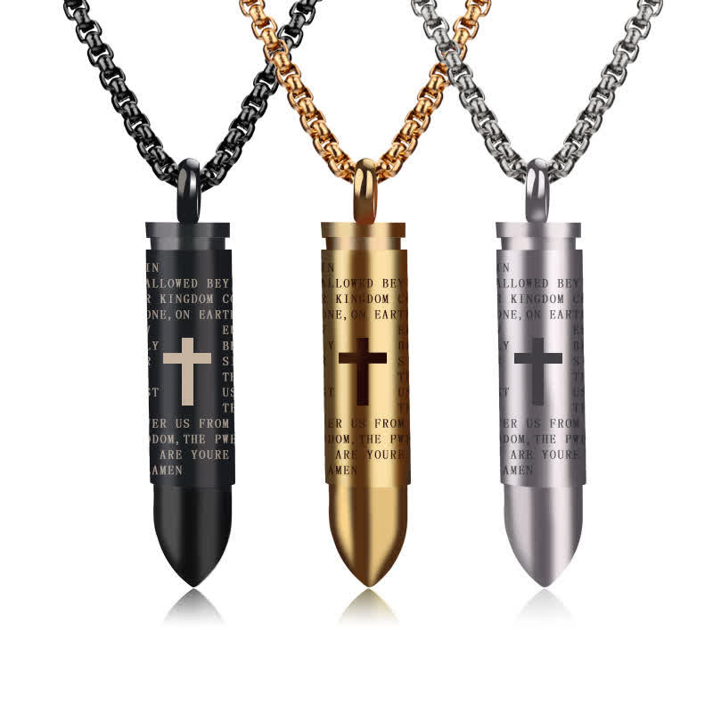 Memorial Cross Simulation Bullet Pendant Necklace