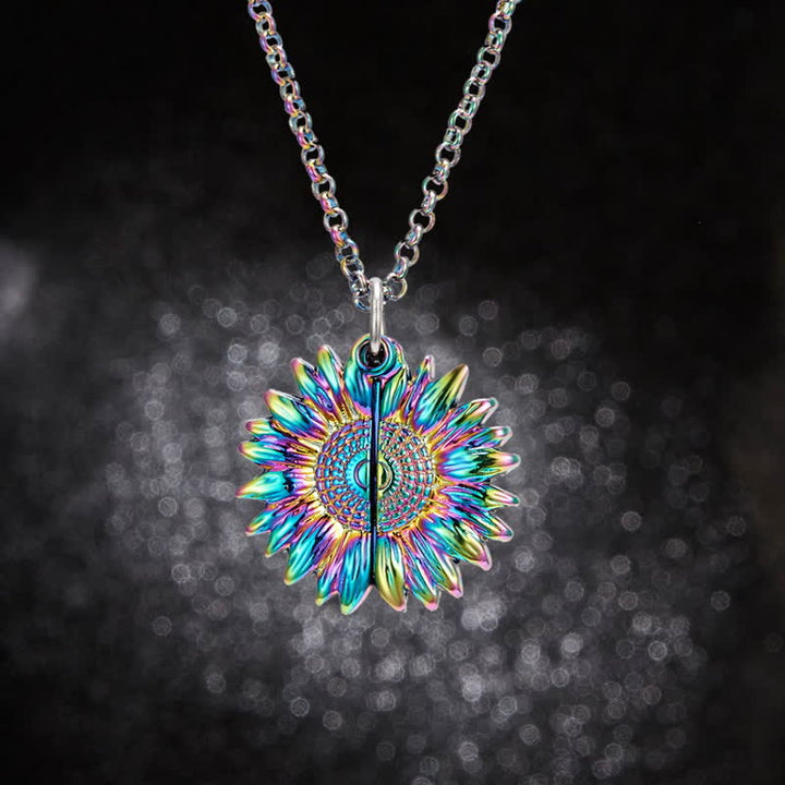 Vintage Sunflower Locket Pendant Keychain Necklace - image 8