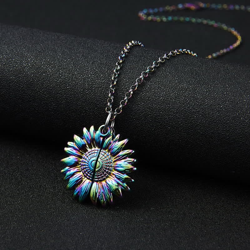 Vintage Sunflower Locket Pendant Keychain Necklace - image 7