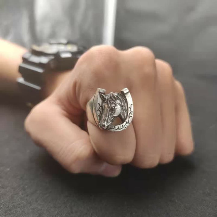 Men's Domineering Rock Bull Horse Totem Opening Adjustable Ring