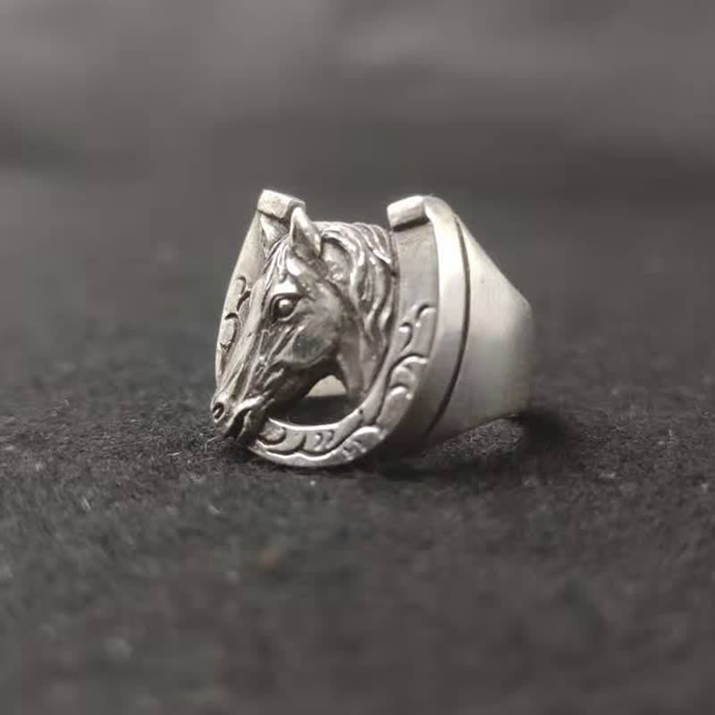 Men's Domineering Rock Bull Horse Totem Opening Adjustable Ring