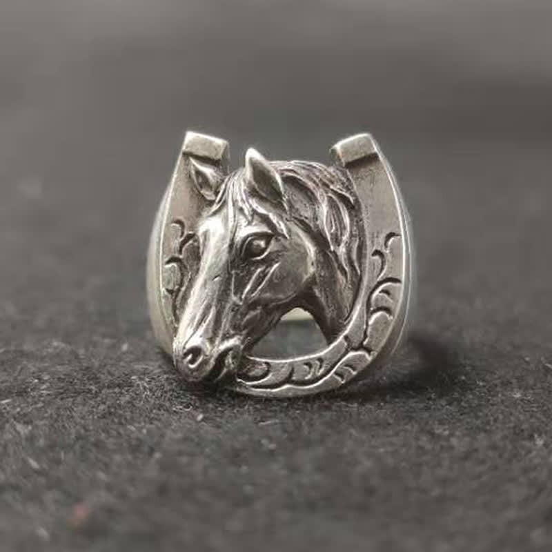 Men's Domineering Rock Bull Horse Totem Opening Adjustable Ring