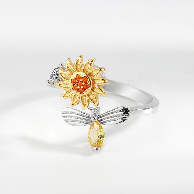 Fidget Spinning Sunflower Rose Bee Adjustable Ring - image 3