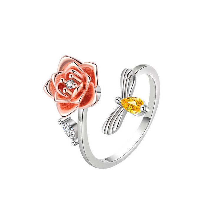 Fidget Spinning Sunflower Rose Bee Adjustable Ring - Rose - image 4