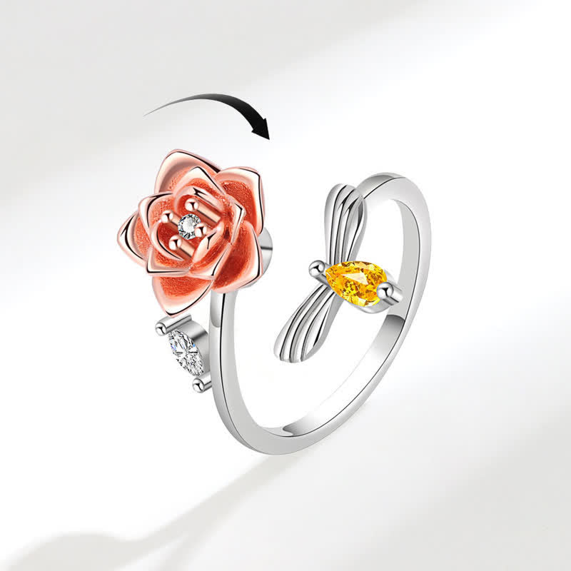 Fidget Spinning Sunflower Rose Bee Adjustable Ring - image 8