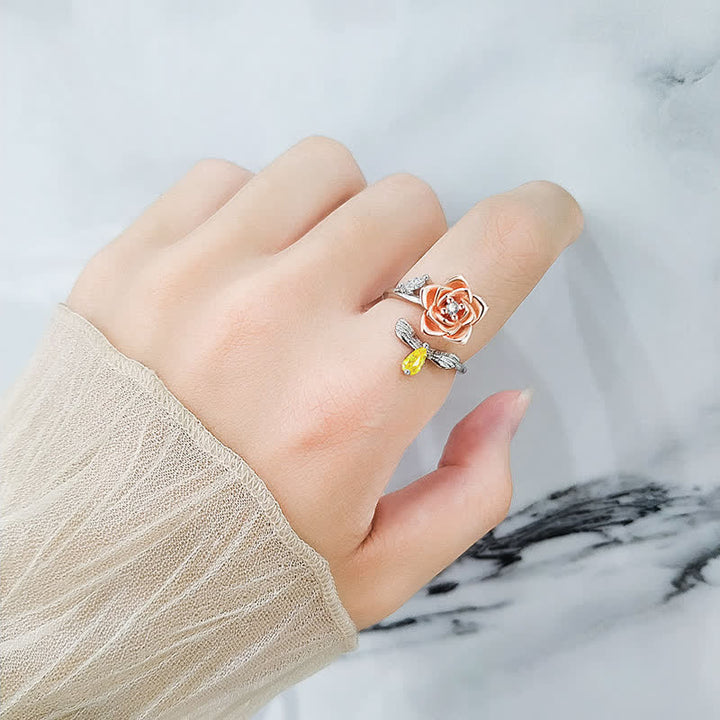 Fidget Spinning Sunflower Rose Bee Adjustable Ring