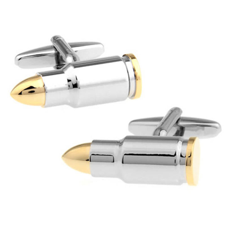 Men's Gold Tipped Silver Bullet-Shaped Cufflinks