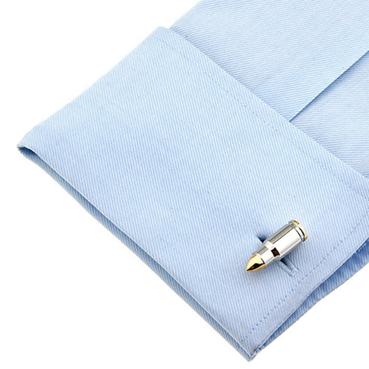 Men's Gold Tipped Silver Bullet-Shaped Cufflinks - image 1