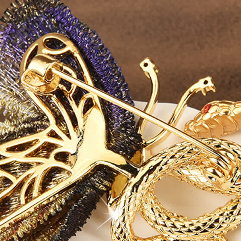 Women's Purple Embroidery Butterfly & Gold Snake Brooch