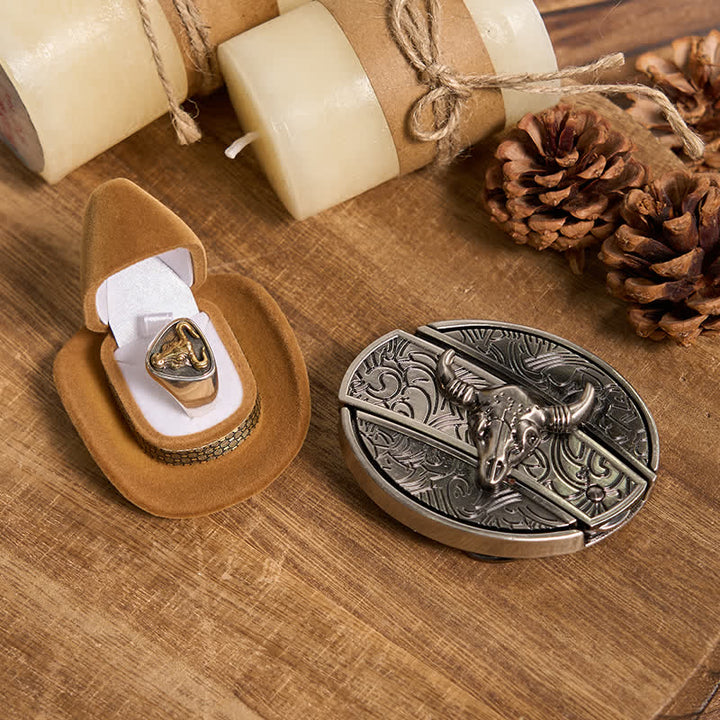 Functional DIY Hidden Knife Belt Buckle Retro Bull Ring Bundle Set