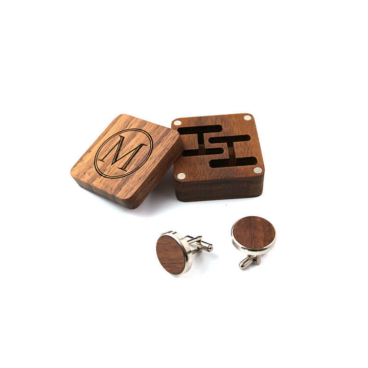 Men's Personalized Letter Engrave Box Wooden Cufflinks