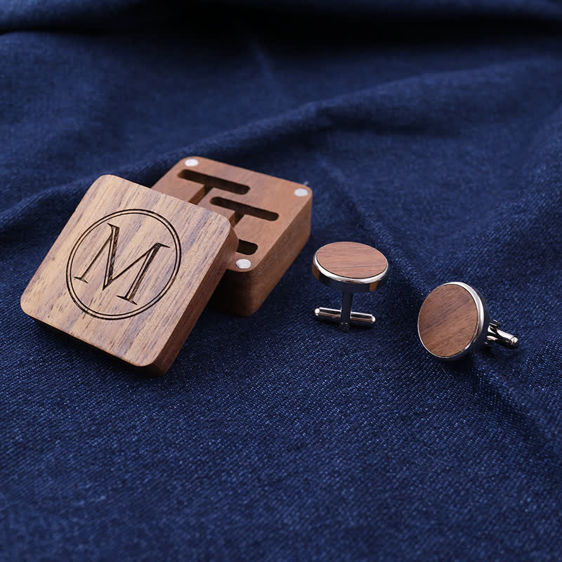 Men's Personalized Letter Engrave Box Wooden Cufflinks - image 6