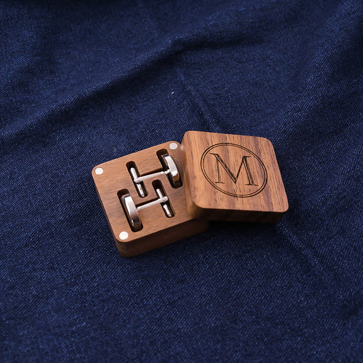 Men's Personalized Letter Engrave Box Wooden Cufflinks