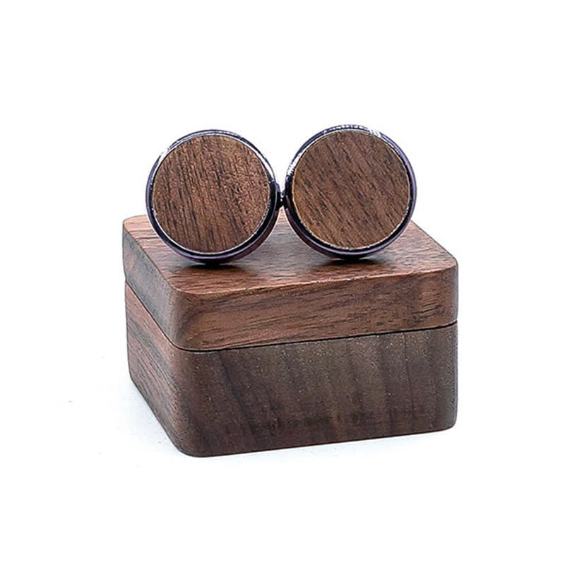 Men's Engrave Letter Box Black Walnut Wooden Cufflinks - Blank - Black - image 0