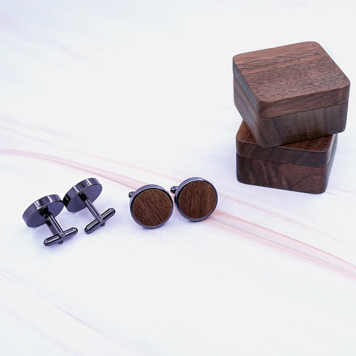 Men's Engrave Letter Box Black Walnut Wooden Cufflinks - image 2