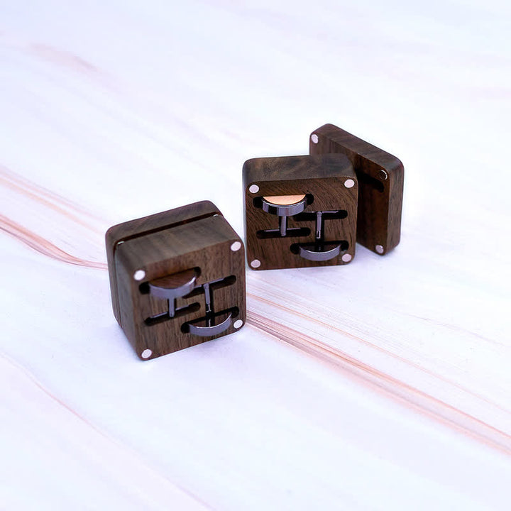 Men's Engrave Letter Box Black Walnut Wooden Cufflinks - image 4