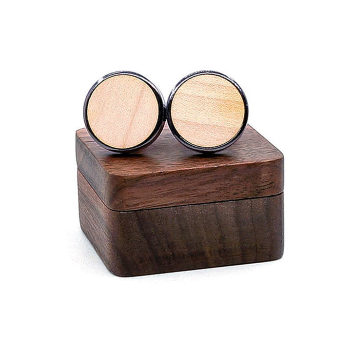 Men's Engrave Letter Box Black Walnut Wooden Cufflinks - Blank - Wheat - image 8