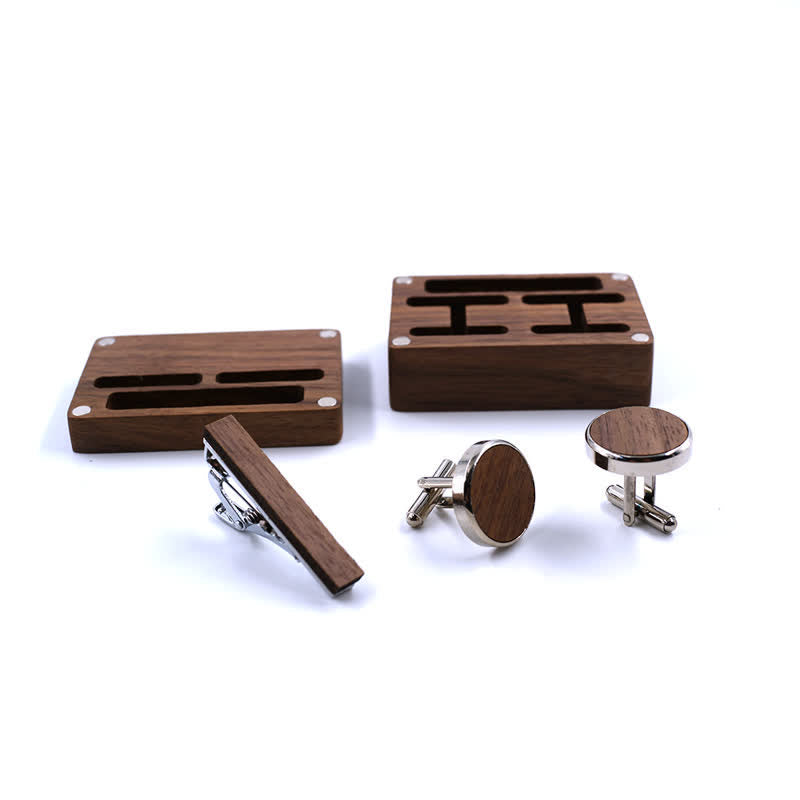 Men's Custom Engraving Box Surface Wedding Day Wooden Cufflinks Set - image 7
