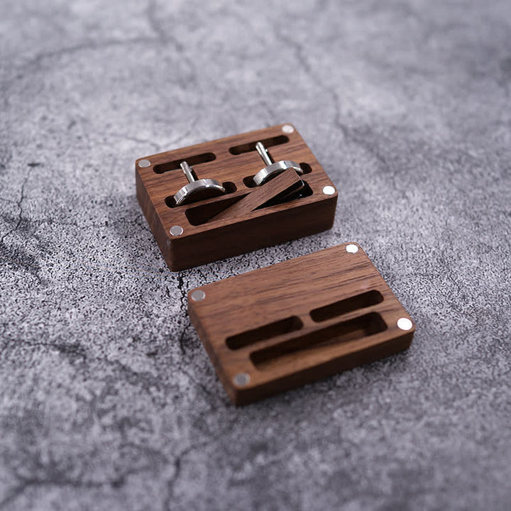 Men's Custom Engraving Box Surface Wedding Day Wooden Cufflinks Set - image 5