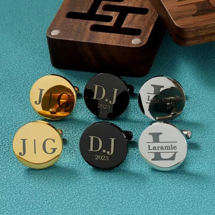 Men's Custom Engraving Box Surface Wedding Day Wooden Cufflinks Set - image 1