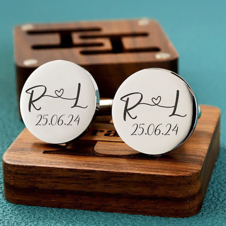 Men's Custom Engraving Box Surface Wedding Day Wooden Cufflinks Set - image 6