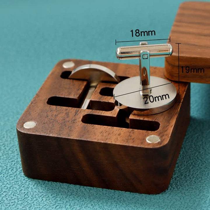 Men's Custom Engraving Box Surface Wedding Day Wooden Cufflinks Set - image 8