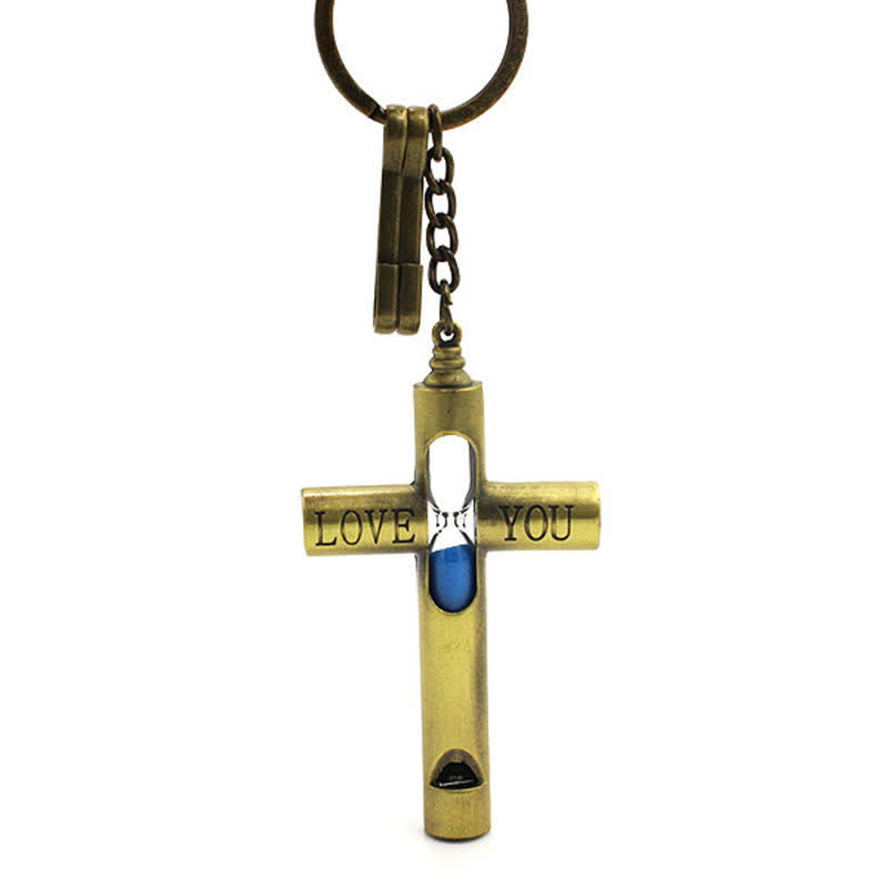 ''Love you'' Timeless Hourglass Cross Whistle Keychain - image 3
