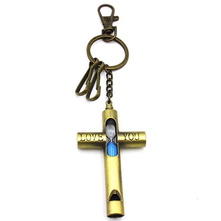 ''Love you'' Timeless Hourglass Cross Whistle Keychain - image 1